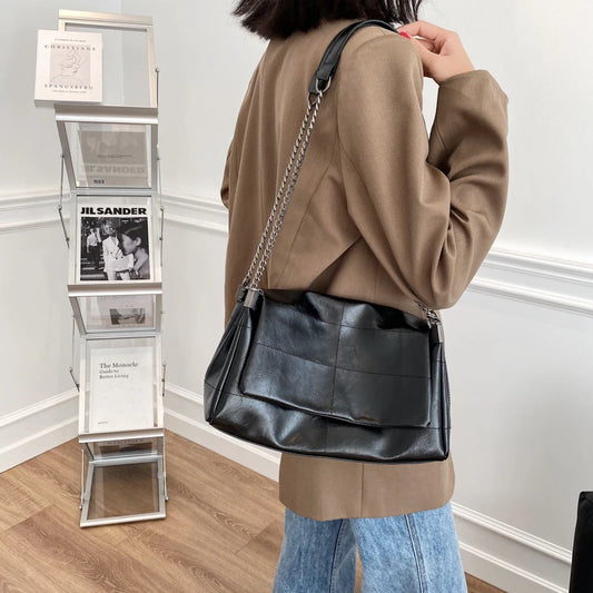 Fil à coudre Vintage mode femmes sacs à bandoulière chaîne en métal sangle sac à bandoulière souple en cuir PU dame Shopper voyage Bolso