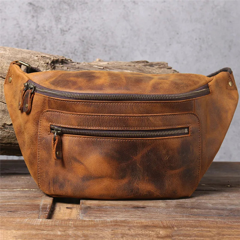 Sac banane cuir marron