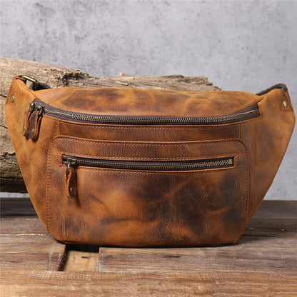 Sac banane cuir marron