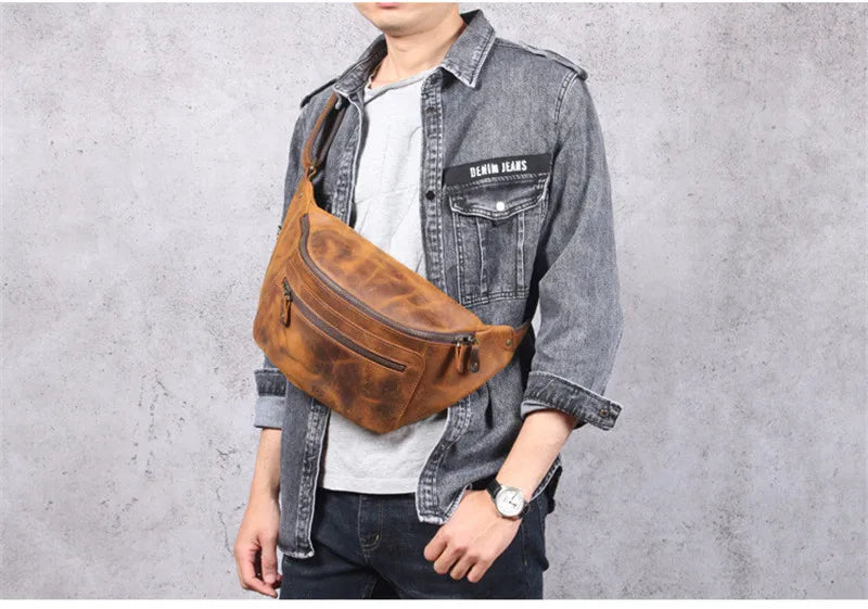 Sac banane cuir marron