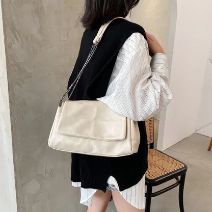Fil à coudre Vintage mode femmes sacs à bandoulière chaîne en métal sangle sac à bandoulière souple en cuir PU dame Shopper voyage Bolso