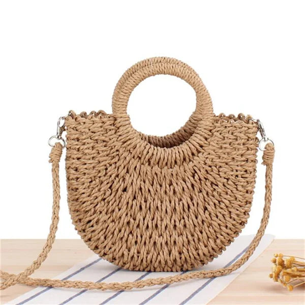 Yogodlns fait à la main demi-rond rotin tissé sac de paille été femmes messager sacs à bandoulière filles petit sac à main de plage nouveau