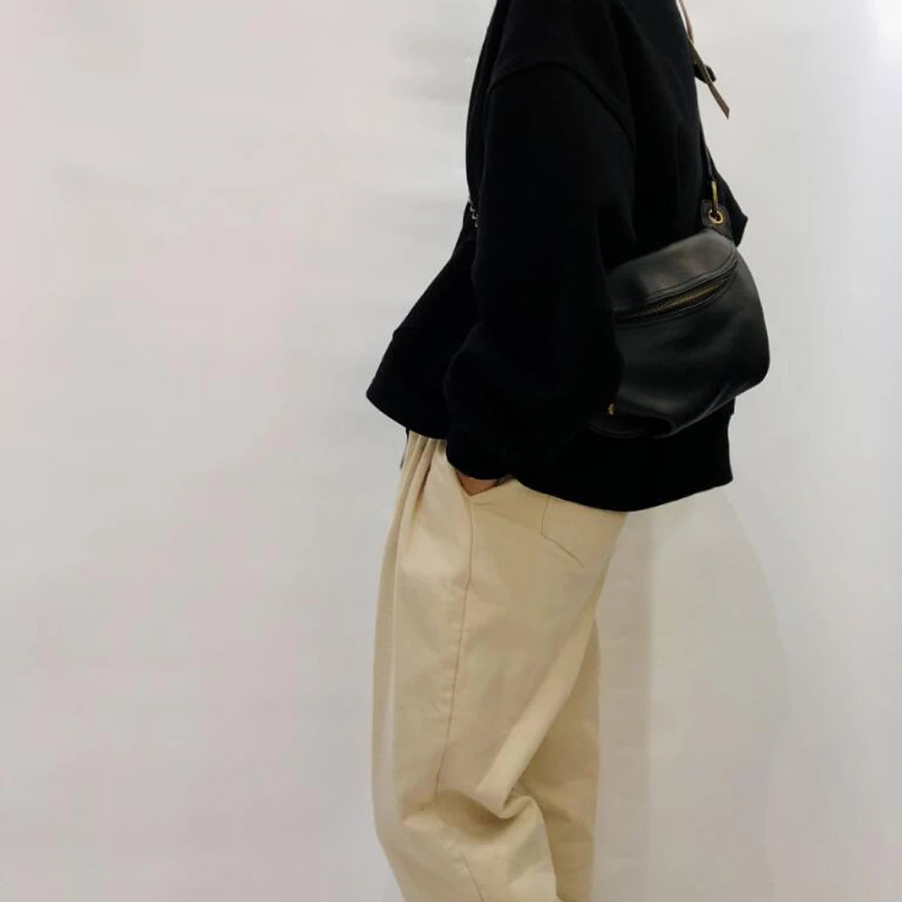 Sac banane cuir noir femme