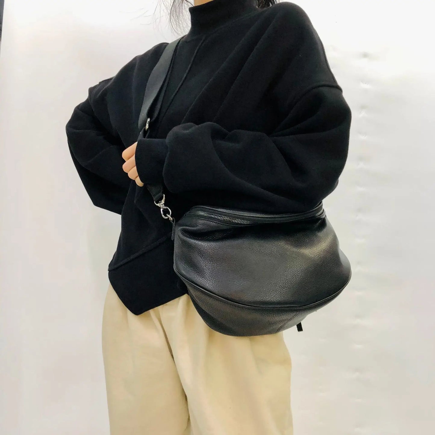 Sac banane femme cuir noir