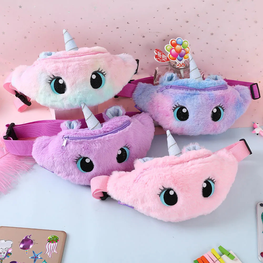 Children's Fanny Pack Cute Unicorn Plush Toys Belt Gradient Color Chest Bag Cartoon Coin Purse Travel Chest Bag Girls Waist Bag