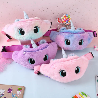 Children's Fanny Pack Cute Unicorn Plush Toys Belt Gradient Color Chest Bag Cartoon Coin Purse Travel Chest Bag Girls Waist Bag