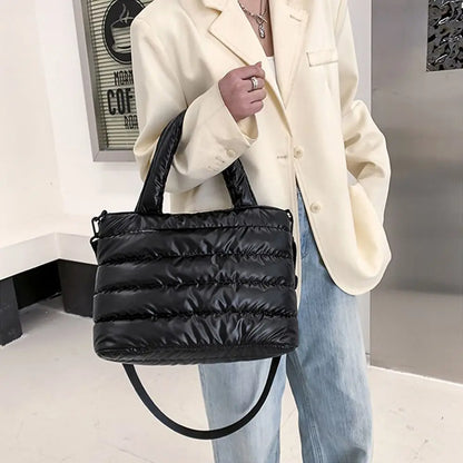 Sac fourre-tout bouffant pour femmes, sac à main bouffant matelassé léger en coton rembourré, sac à bandoulière rembourré en duv