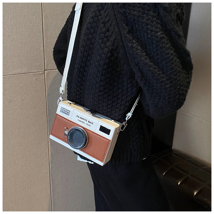 Sac à bandoulière unisexe en forme d'appareil photo rétro, boîte en PU, nouveau sac carré polyvalent à la mode, sac à bandoulière décontracté pour les déplacements, 2026