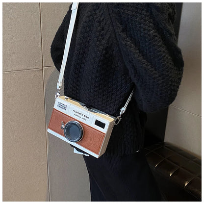 Sac à bandoulière unisexe en forme d'appareil photo rétro, boîte en PU, nouveau sac carré polyvalent à la mode, sac à bandoulière décontracté pour les déplacements, 2026