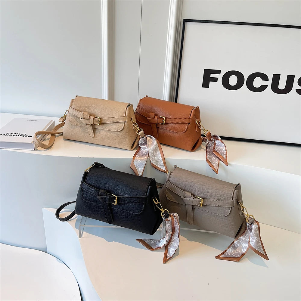sac a main femme luxe sac de luxe femme haute qualité nouveautés sacs à main MOODS-Sac à bandoulière en cuir PU souple pour femme, motif litchi, ceinture rétro, sac à rabat avec écharpe décorative