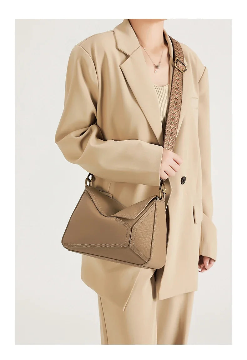 Sac à bandoulière géométrique en cuir de vache 100% pur pour femmes, sac à bandoulière de couleur unie pour dames, grande capacité, oreiller, sac à main de luxe