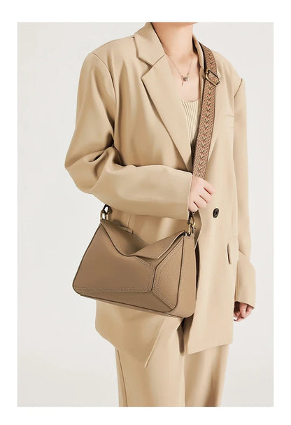 Sac à bandoulière géométrique en cuir de vache 100% pur pour femmes, sac à bandoulière de couleur unie pour dames, grande capacité, oreiller, sac à main de luxe