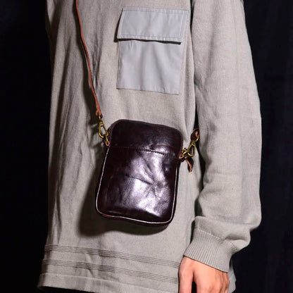 Gland TOO-Mini sac à bandoulière en cuir pour homme, sac à bandoulière décontracté, couche de tête de bain verticale, sac à bandoulière en cuir souple, pli américains, rétro