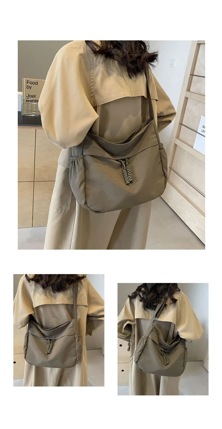 Sac à Bandoulière Hobos en Nylon pour Femme, Sacoche à Fermeture Éclair, Décontractée, Solide, de Grande Capacité, à la Mode, 2025
