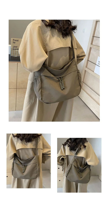 Sac à Bandoulière Hobos en Nylon pour Femme, Sacoche à Fermeture Éclair, Décontractée, Solide, de Grande Capacité, à la Mode, 2025