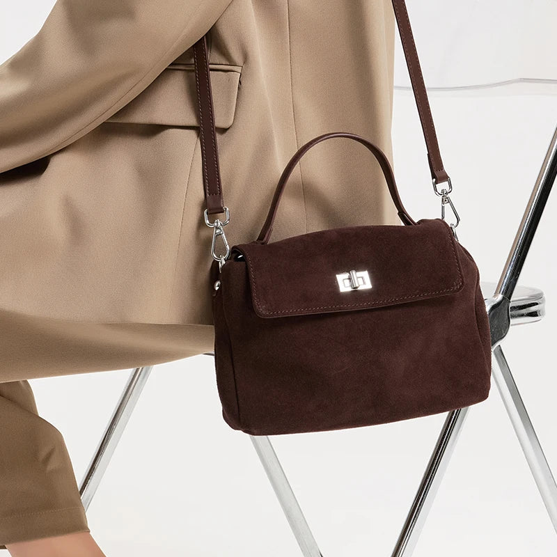 Nouveau sac bandoulière de luxe en cuir véritable et daim naturel pour femme, collection automne-hiver 2026 – Sac messager de créateur pour le quotidien