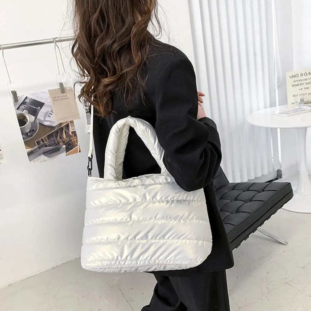 Sac fourre-tout bouffant pour femmes, sac à main bouffant matelassé léger en coton rembourré, sac à bandoulière rembourré en duv