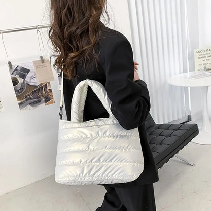 Sac fourre-tout bouffant pour femmes, sac à main bouffant matelassé léger en coton rembourré, sac à bandoulière rembourré en duv