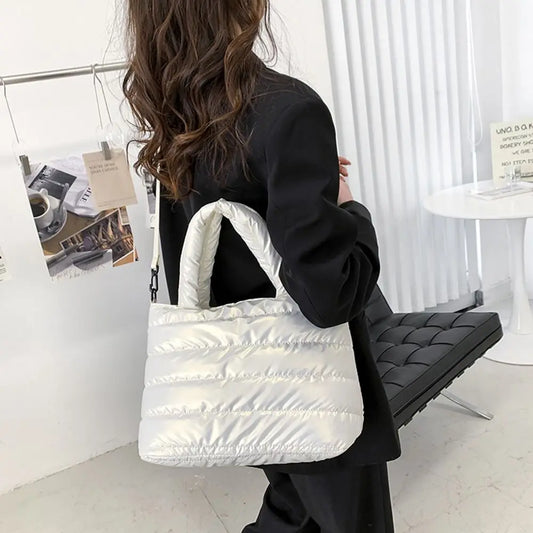 Sac fourre-tout bouffant pour femmes, sac à main bouffant matelassé léger en coton rembourré, sac à bandoulière rembourré en duv