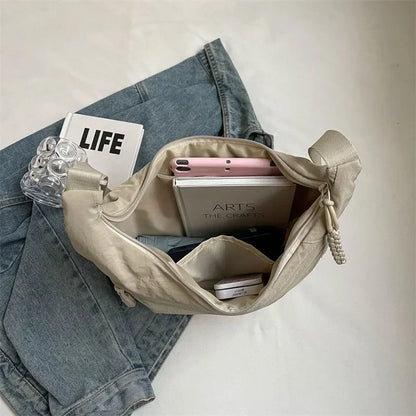 Sac à bandoulière en tissu doux pour femmes, couleur unie, Style étudiant décontracté, grands sacs à main, sacs Hobos pour femmes