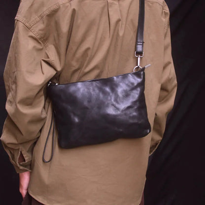 Gland TOO-Sac à bandoulière rétro plissé unisexe, sac à bandoulière multifonctionnel, pochette en cuir de cercle, sac à bandoulière à fermeture éclair, personnalité