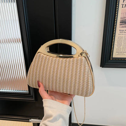 sac à main luxe pochette soirée femme MOODS – pochette de soirée en paille tricotée de couleur arc-en-ciel pour femmes, sacs à main de luxe de créateur avec chaîne dorée, pour mariage, dîner, fête