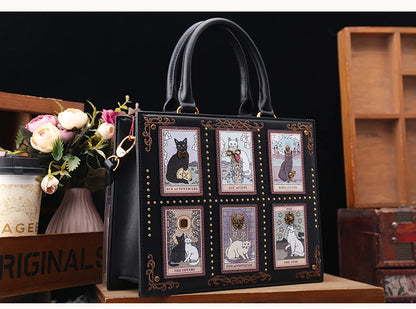 Sac de créateur vintage et de luxe avec broderie délicate impression de chat sac fourre-tout populaire et à la mode pour femmes de grande capacité