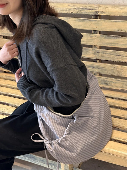 Sacs à bandoulière Hobos rétro à carreaux pour femmes, sac à boulettes en Nylon avec poche à cordon de serrage, sacoche de voyage Portable de grande capacité