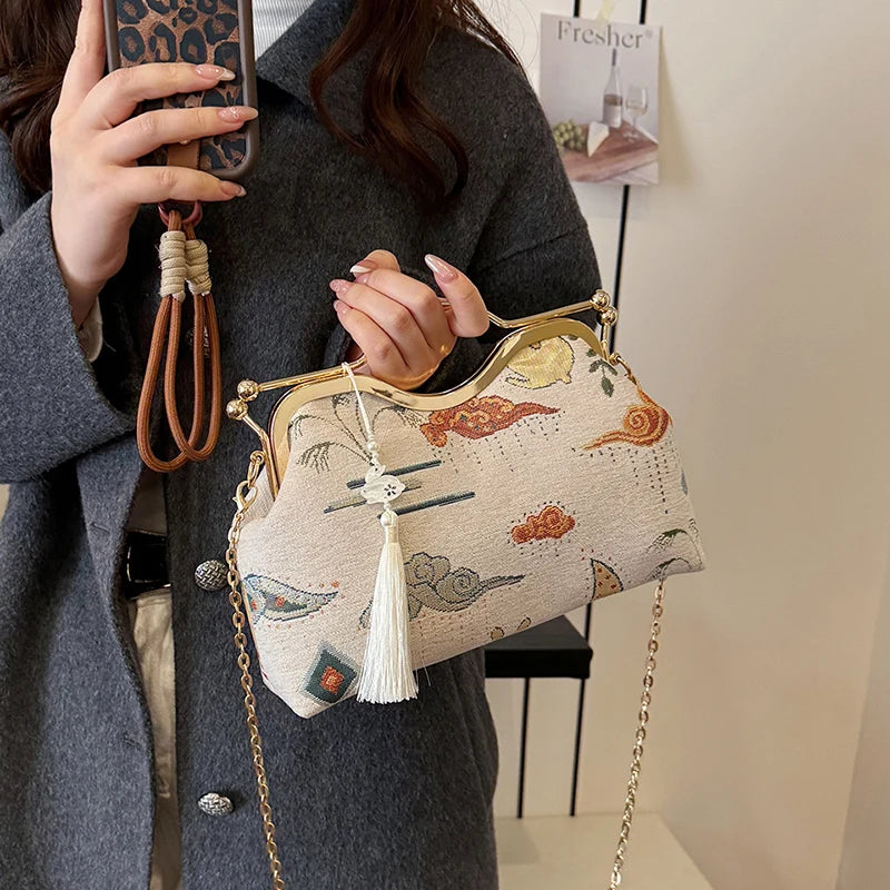 JOinitied-Pochette à franges vintage pour femme, sac à main de luxe, sacs à bandoulière, sac à main de soirée, mariée, mariage, mode