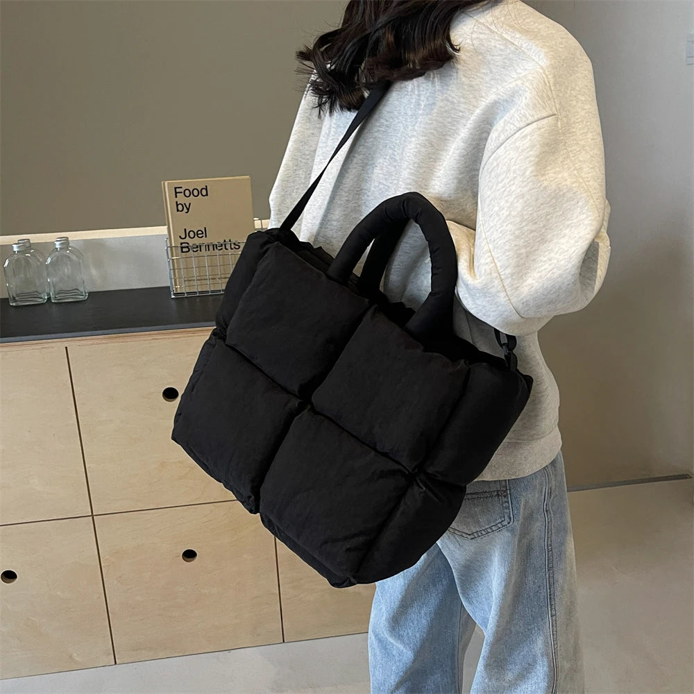 sac de luxe femme sac bandouillère femme MOODS-Sacs à bandoulière carrés pour femmes, sacs à main rembourrés en coton carillon, sac fourre-tout matelassé de grande capacité Lux, printemps, nouveau, 2024