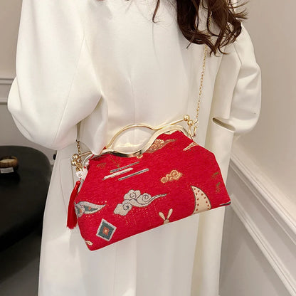 JOinitied-Pochette à franges vintage pour femme, sac à main de luxe, sacs à bandoulière, sac à main de soirée, mariée, mariage, mode