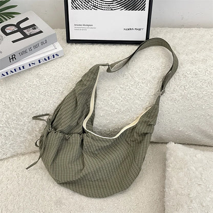 Sacs à bandoulière Hobos rétro à carreaux pour femmes, sac à boulettes en Nylon avec poche à cordon de serrage, sacoche de voyage Portable de grande capacité