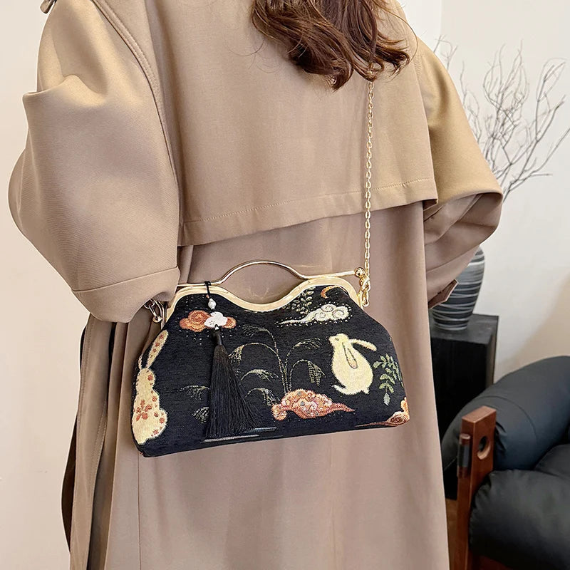 JOinitied-Pochette à franges vintage pour femme, sac à main de luxe, sacs à bandoulière, sac à main de soirée, mariée, mariage, mode