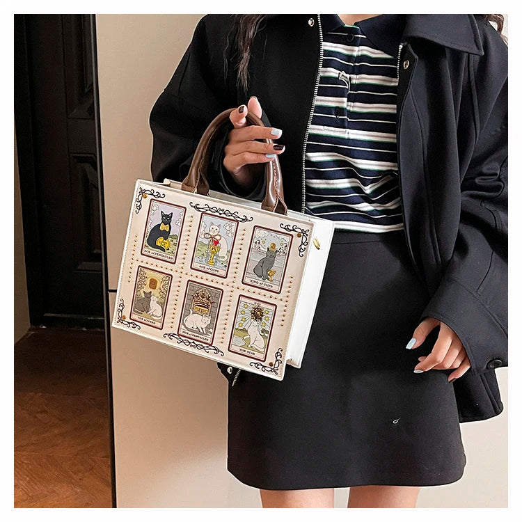 Sacs fourre-tout décontractés de marque pour femme, sacs bandoulière messager pour femme, grands sacs à main féminins, sacs de luxe de créateurs, grands sacs à main à motif chat, sacs à bandoulière
