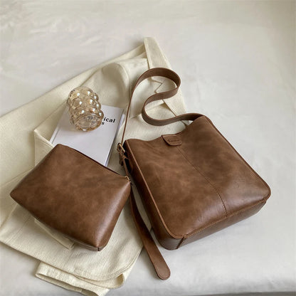 sac a mains femme sac luxe célèbre marque sac de cours MOODS-Ensemble de Sacs Fourre-Tout Rétro pour Femme, Large Sangle, Cuir PU Souple, Sacs à Bandoulière avec Petit Sac à Main, Shopping de Grande Capacité