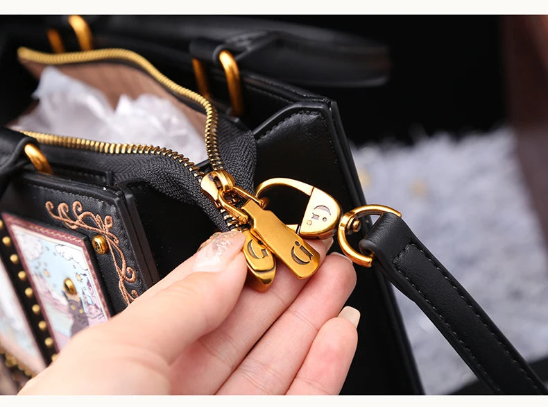 Sac de créateur vintage et de luxe avec broderie délicate impression de chat sac fourre-tout populaire et à la mode pour femmes de grande capacité