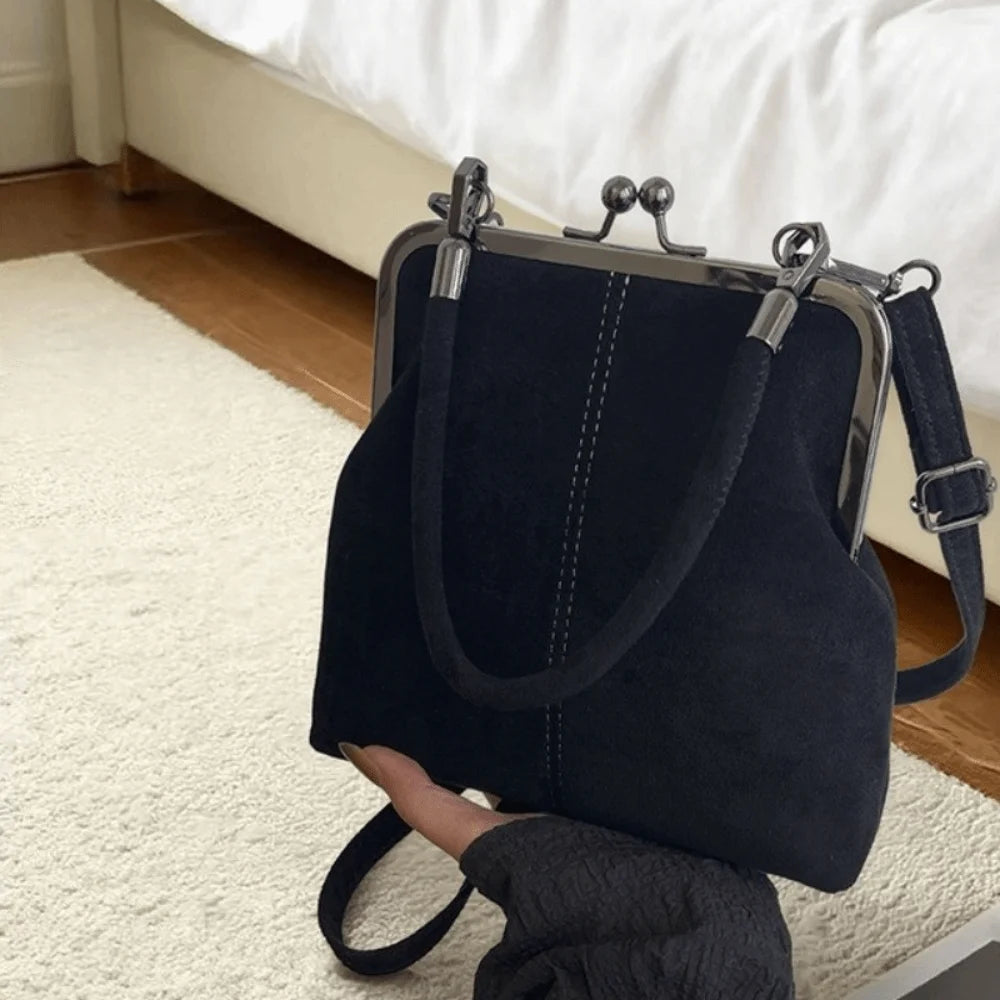 Sac à main rétro givré de grande capacité, serrure à baiser, poignée courte, sac à bandoulière en cuir avec fermeture à Clip, pochette à bandoulière en PU