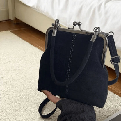 Sac à main rétro givré de grande capacité, serrure à baiser, poignée courte, sac à bandoulière en cuir avec fermeture à Clip, pochette à bandoulière en PU