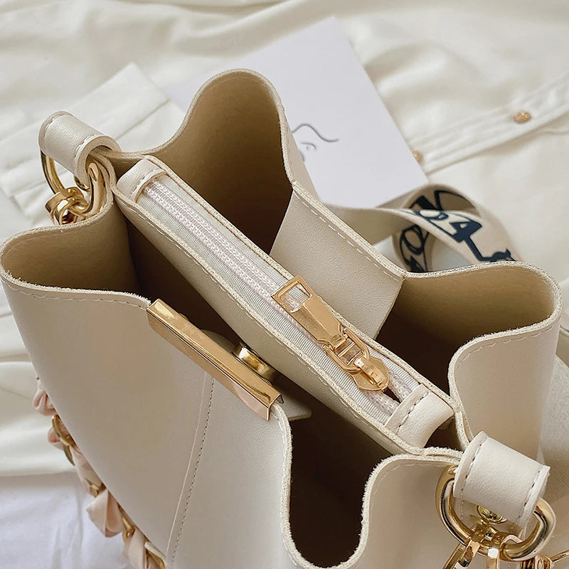 sac de luxe femme sac luxe célèbre marque Sacs à main et bourses pour femmes, en seau, marque, décor écharpe en soie Pure, sangle Large, sac à bandoulière de grande capacité, nouvelle collection, 2022