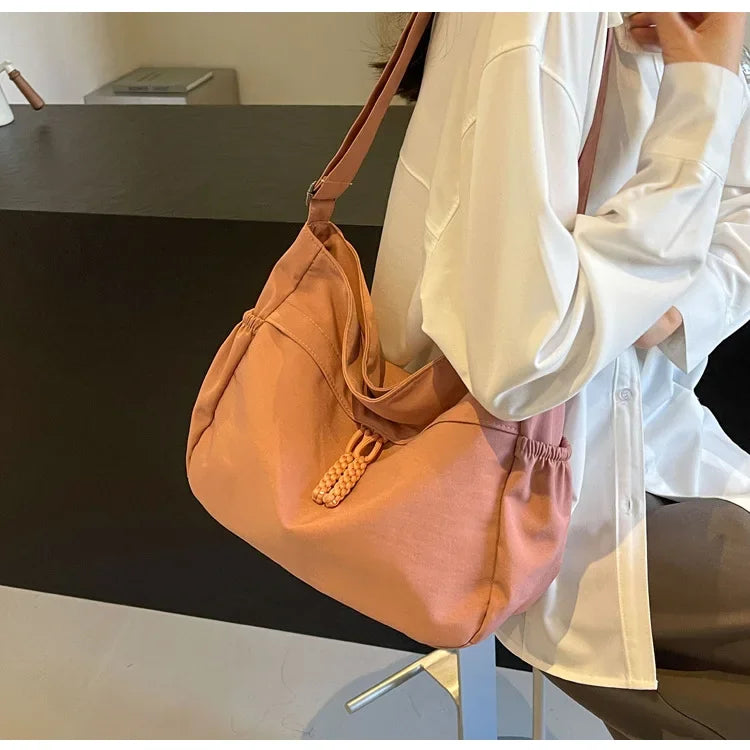Sac à Bandoulière Hobos en Nylon pour Femme, Sacoche à Fermeture Éclair, Décontractée, Solide, de Grande Capacité, à la Mode, 2025