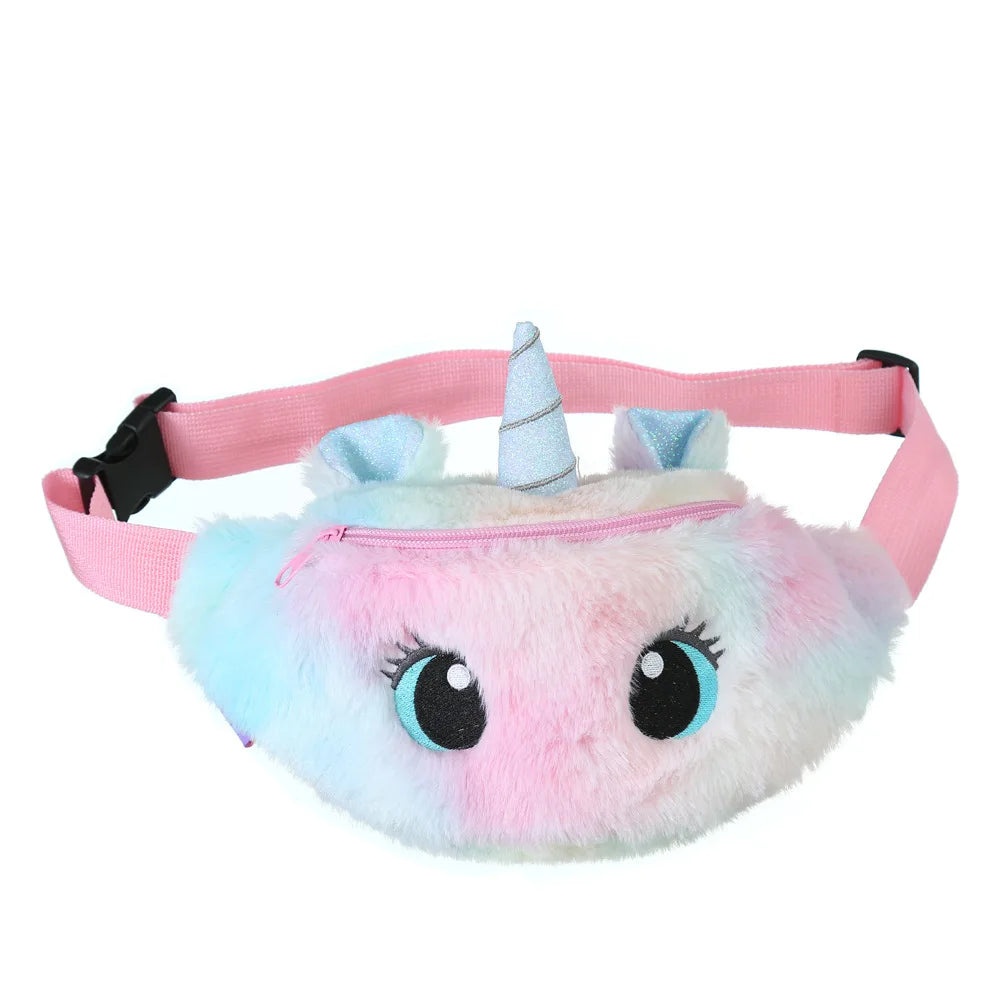 Children's Fanny Pack Cute Unicorn Plush Toys Belt Gradient Color Chest Bag Cartoon Coin Purse Travel Chest Bag Girls Waist Bag