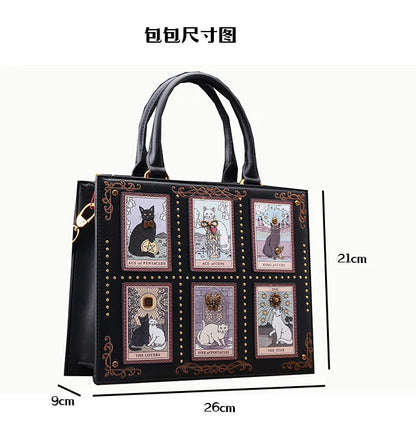 Sac de créateur vintage et de luxe avec broderie délicate impression de chat sac fourre-tout populaire et à la mode pour femmes de grande capacité