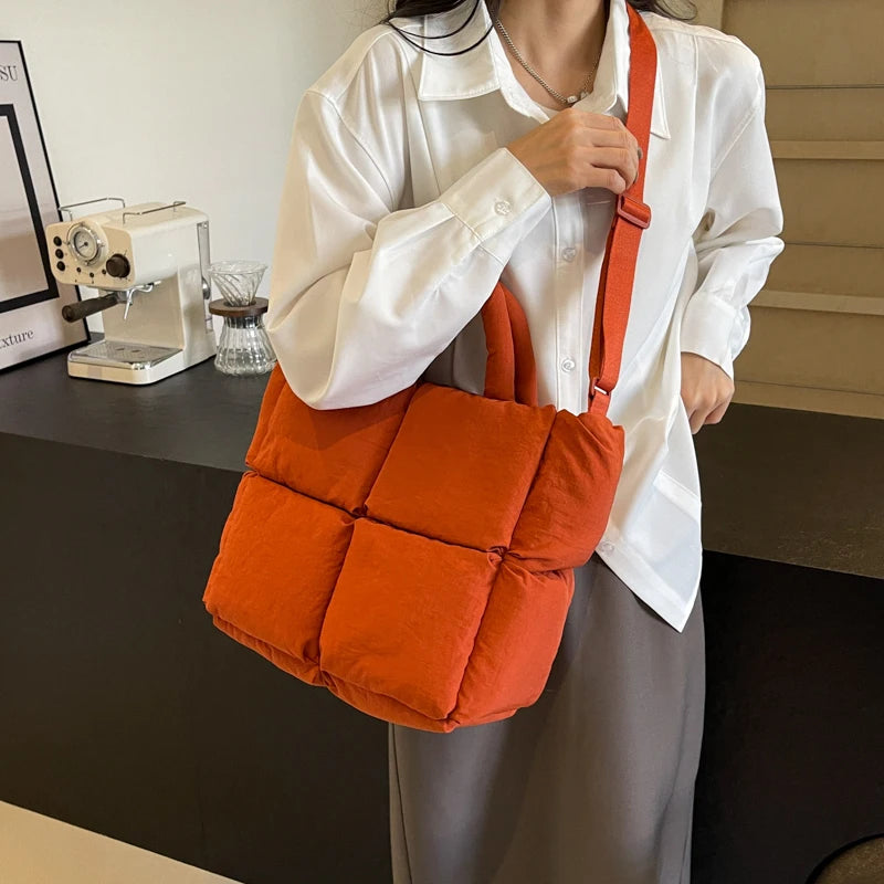 sac de luxe femme sac bandouillère femme MOODS-Sacs à bandoulière carrés pour femmes, sacs à main rembourrés en coton carillon, sac fourre-tout matelassé de grande capacité Lux, printemps, nouveau, 2024