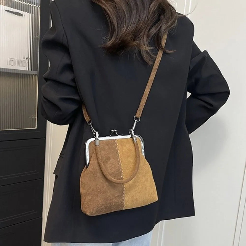 Sac à main rétro givré de grande capacité, serrure à baiser, poignée courte, sac à bandoulière en cuir avec fermeture à Clip, pochette à bandoulière en PU