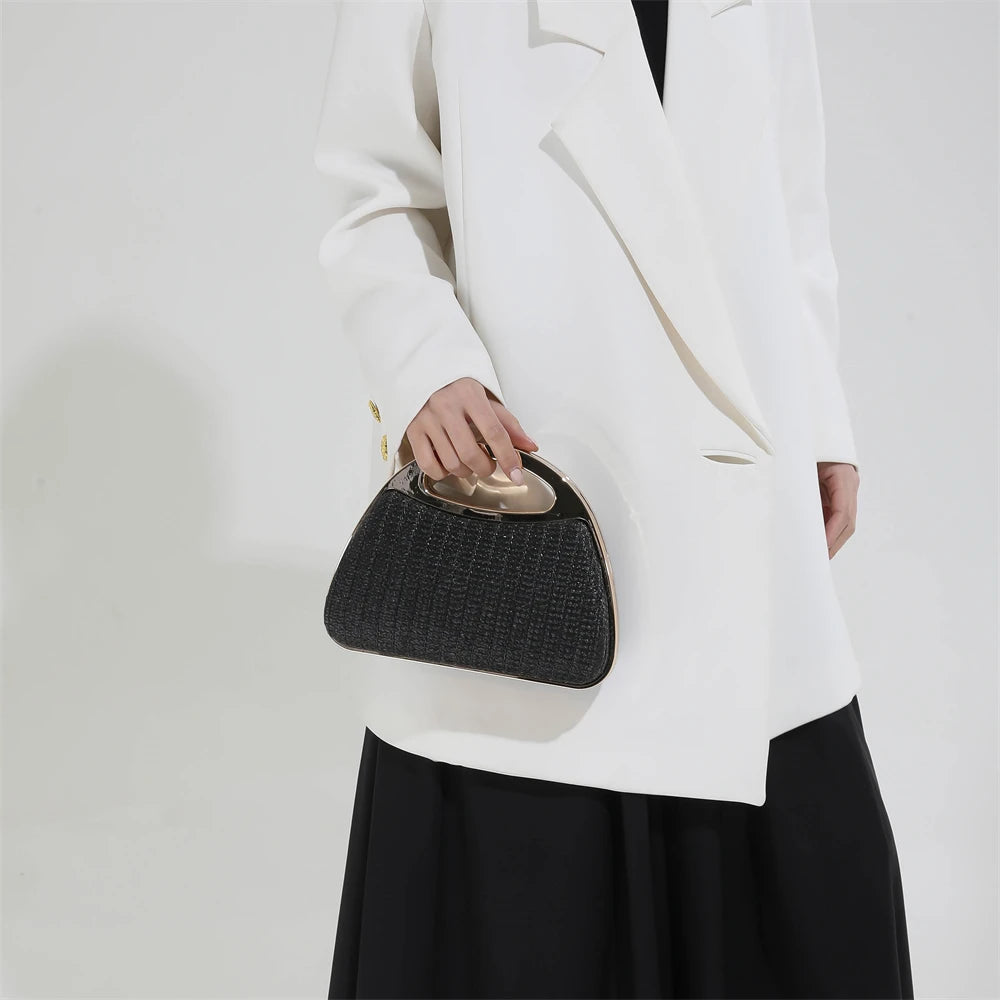 sac à main luxe pochette soirée femme MOODS – pochette de soirée en paille tricotée de couleur arc-en-ciel pour femmes, sacs à main de luxe de créateur avec chaîne dorée, pour mariage, dîner, fête