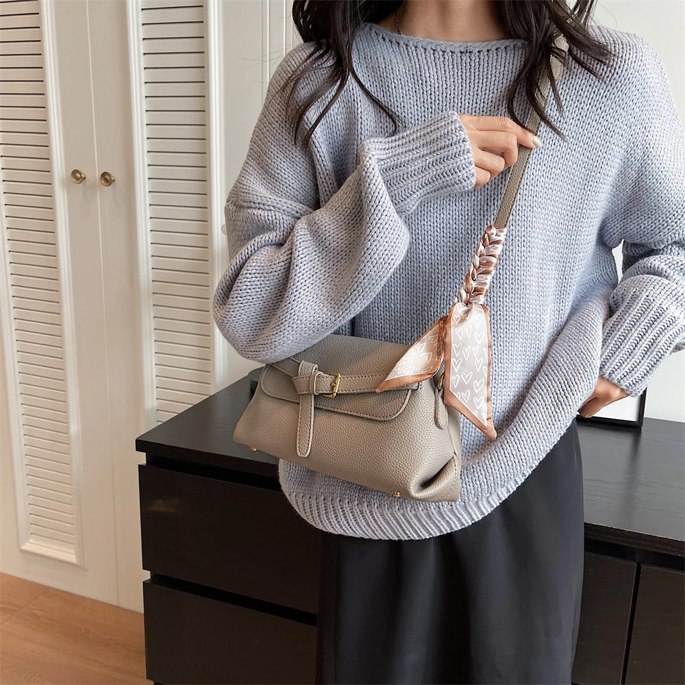 sac a main femme luxe sac de luxe femme haute qualité nouveautés sacs à main MOODS-Sac à bandoulière en cuir PU souple pour femme, motif litchi, ceinture rétro, sac à rabat avec écharpe décorative