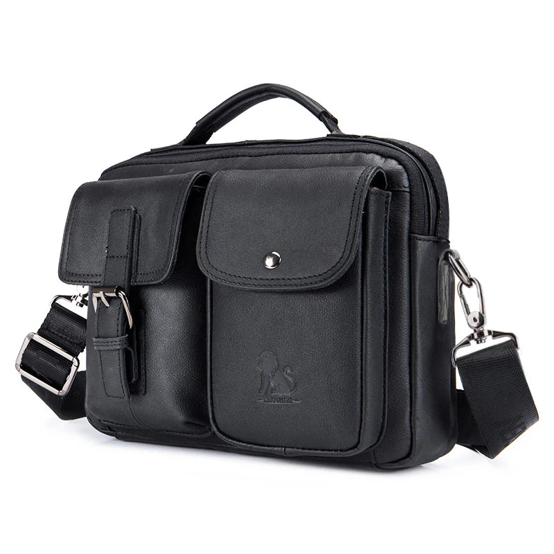 Sac à bandoulière en cuir véritable pour hommes, sac à bandoulière décontracté rétro en peau de vache avec couche supérieure, sac carré à bandoulière pour hommes