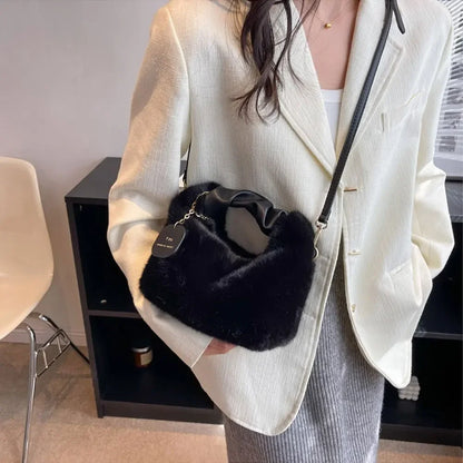 Sac à bandoulière en peluche pour femmes, mignon à la mode, couleur unie, doux et moelleux, sac à main automne hiver