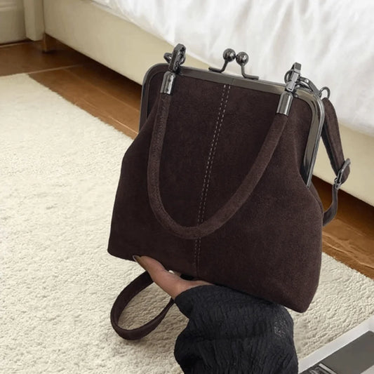 Sac à main rétro givré de grande capacité, serrure à baiser, poignée courte, sac à bandoulière en cuir avec fermeture à Clip, pochette à bandoulière en PU