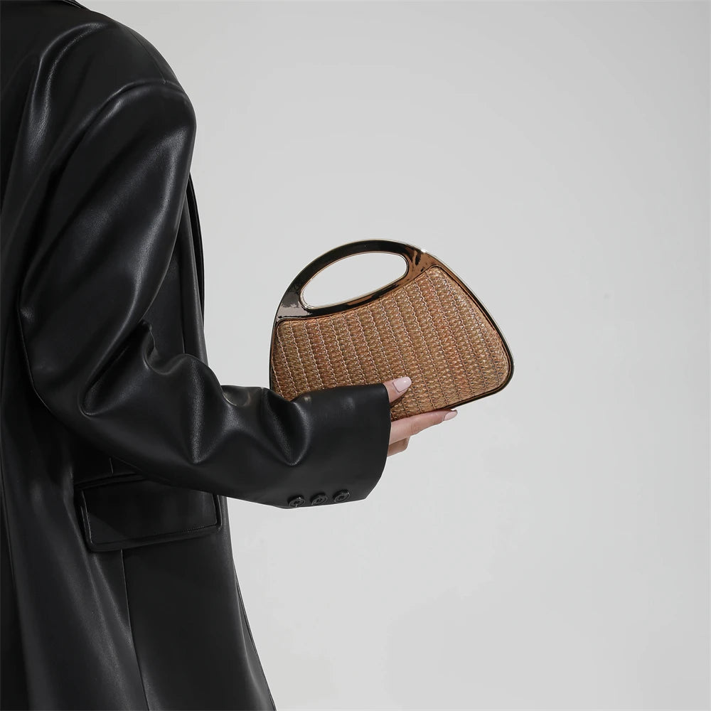 sac à main luxe pochette soirée femme MOODS – pochette de soirée en paille tricotée de couleur arc-en-ciel pour femmes, sacs à main de luxe de créateur avec chaîne dorée, pour mariage, dîner, fête